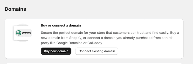 Shopify domains page