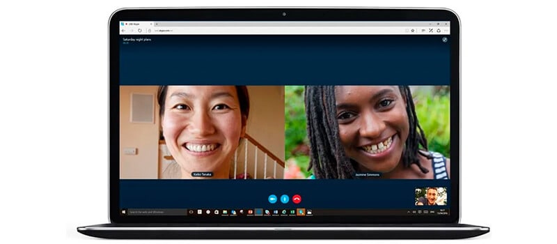 captura de tela do site de video chamada skype sendo usado em um navegador