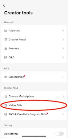 TikTok creator tools menu