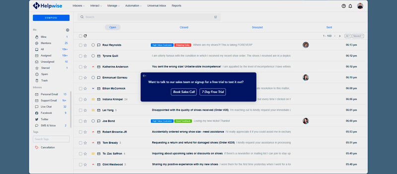 capura de tela do teste online do crm para whatsapp helpwise