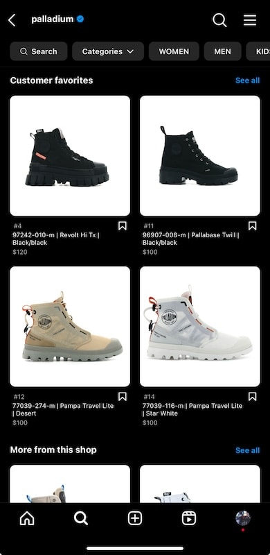 Palladium Instagram store