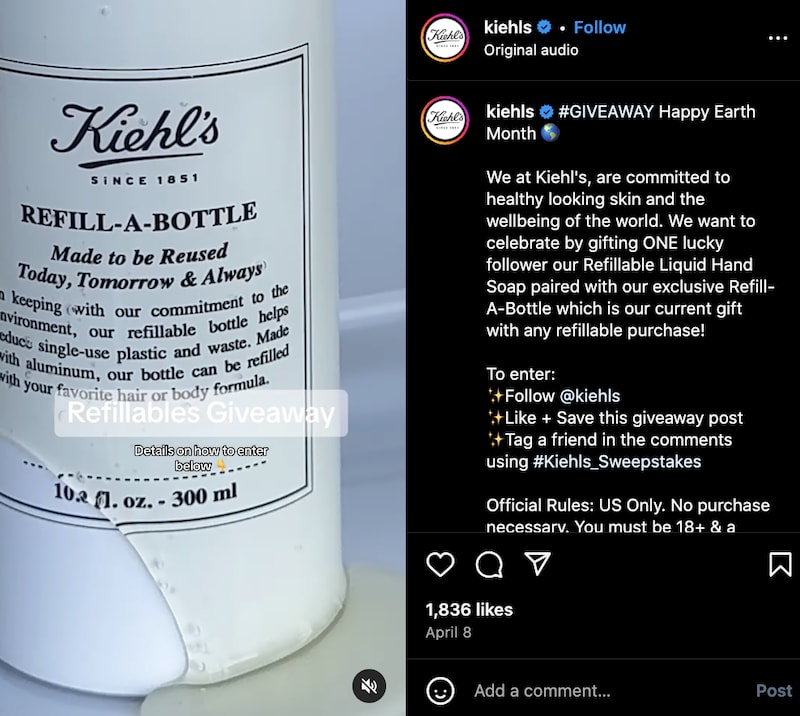 Kiehl's Instagram post