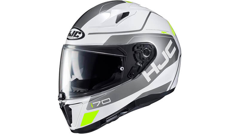 foto de um capacete de moto HJC I70 Elim nas cores azul, vermelho e branco