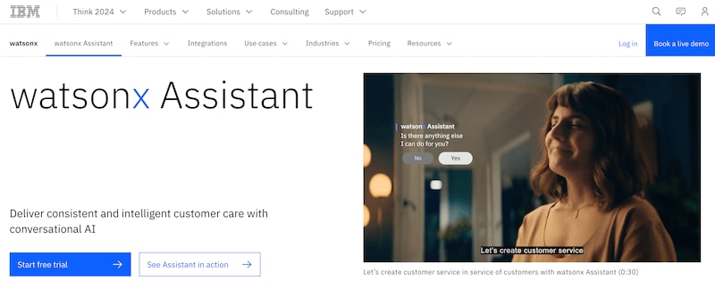 Watson X Assistant page