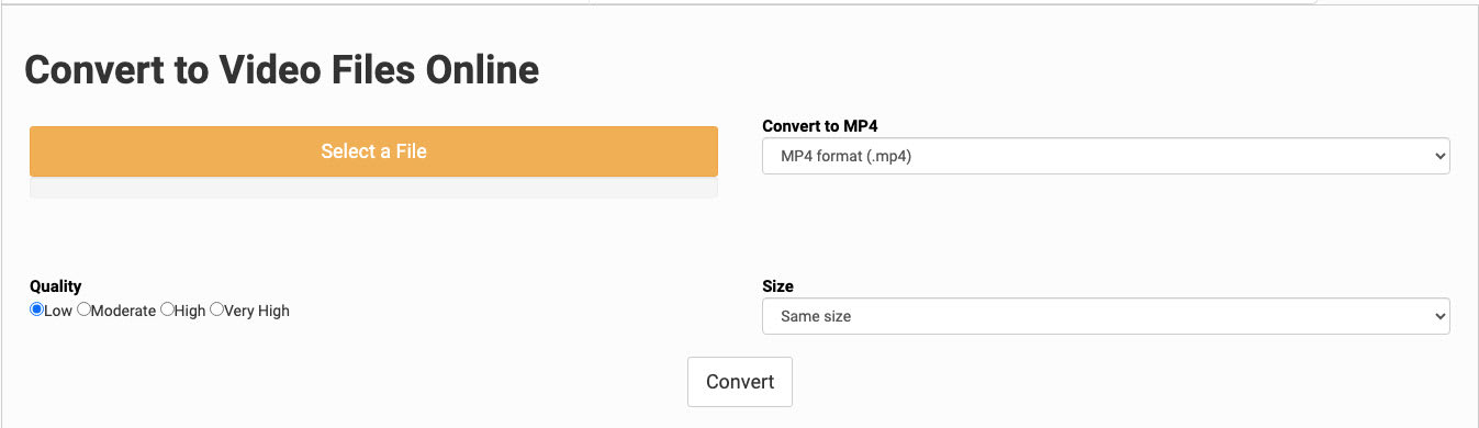 Captura de tela do Convert to Video Files Online