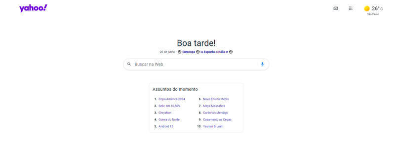 captura de tela do site de busca yahoo