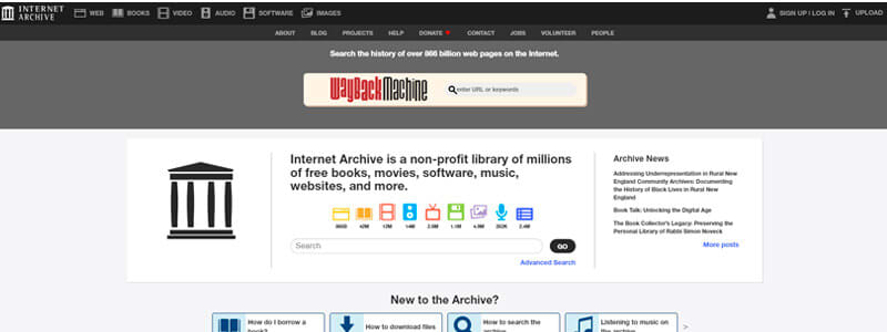 captura de tela do site archive.org