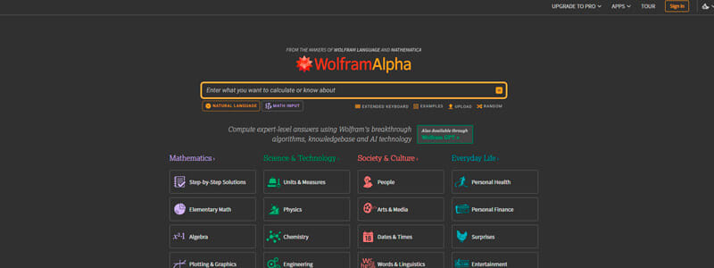 captura de tela do buscador wolframalpha