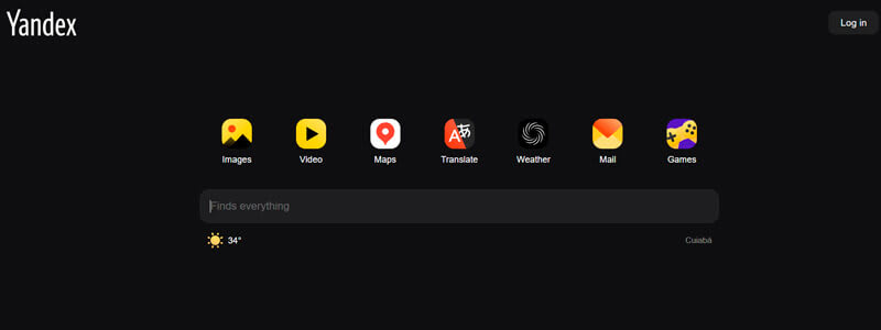 captura de tela do buscador yandex