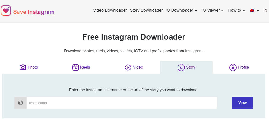 Descargar historias de Instagram en Save Insta