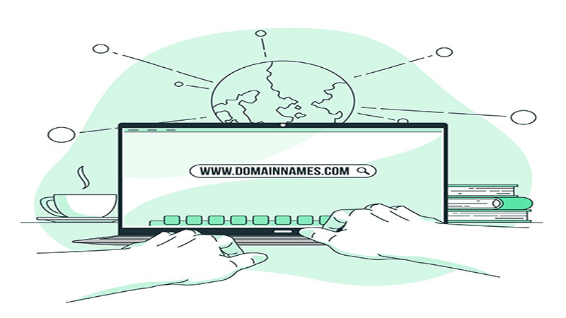 ilustração de um notebook e domínio na tela