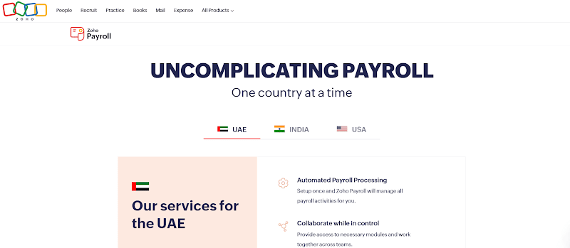 Zoho Payroll page