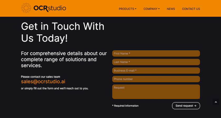 OCR studio website page form example