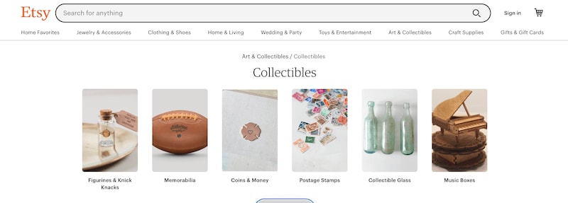 Etsy collectibles page