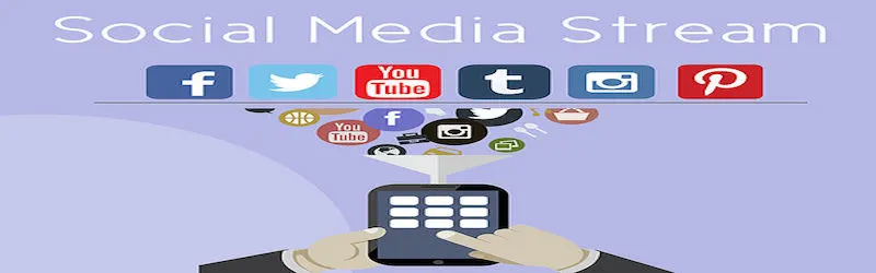 The image shows a person holding a  smartphone, above it there is a funnel where several social media icons are going out. On the top of the image there are the Facebook, Twitter, Youtube, Tumblr, Instagram and Pinterest icons.  