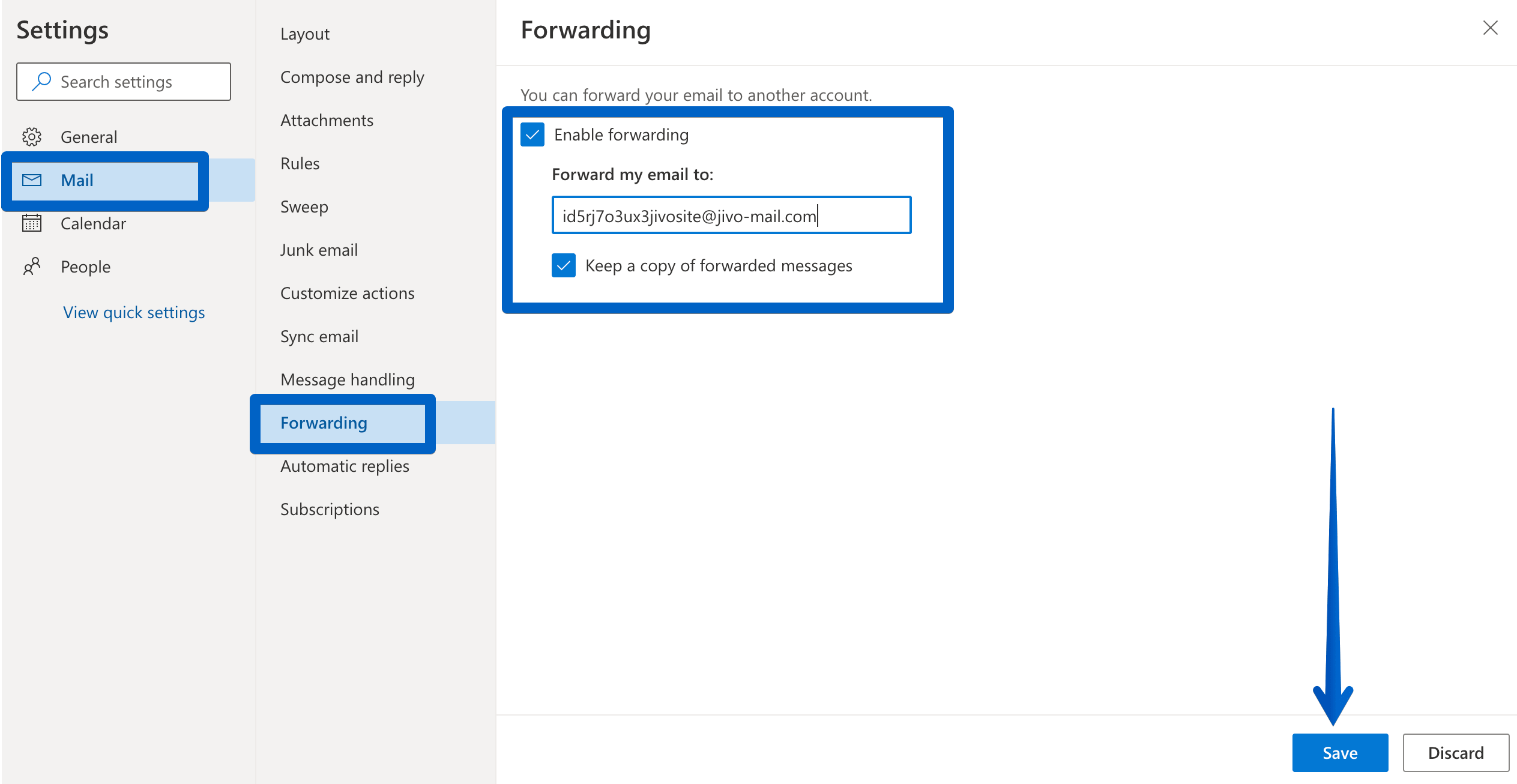 microsoft outlook web app mail forwarding