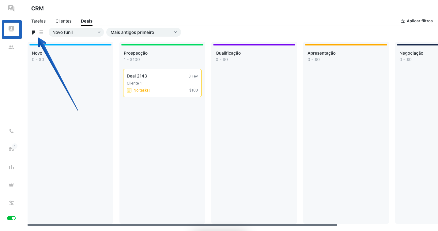 Filtros de visualização no painel de CRM Filtros de visualização no painel de CRM