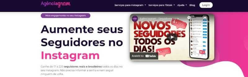 Logo do Agênciagram abaixo de ícones de curtidas, mensagens e seguidores no Instagram