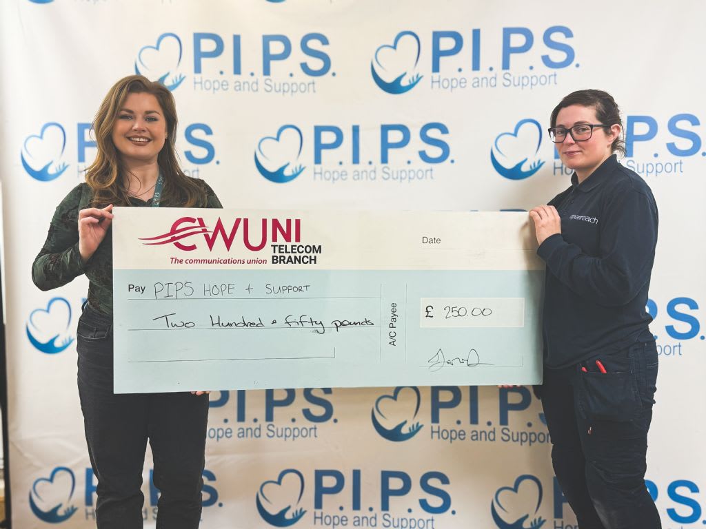 Telecom Union Donates £250 to PIPS Hope and Support, Backing Vital Community Services