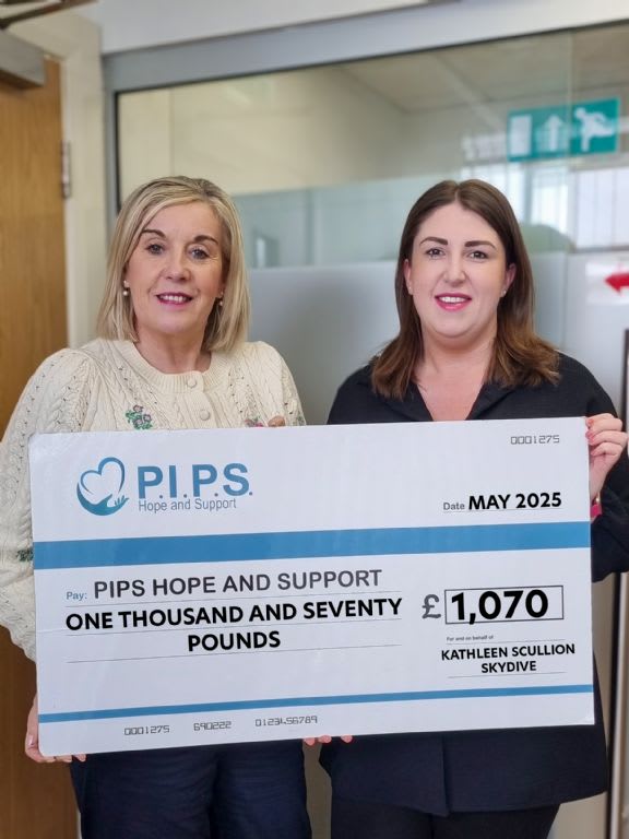 Kathleen Scullion Raises £1,070 for PIPS Hope and Support Through Skydive Challenge