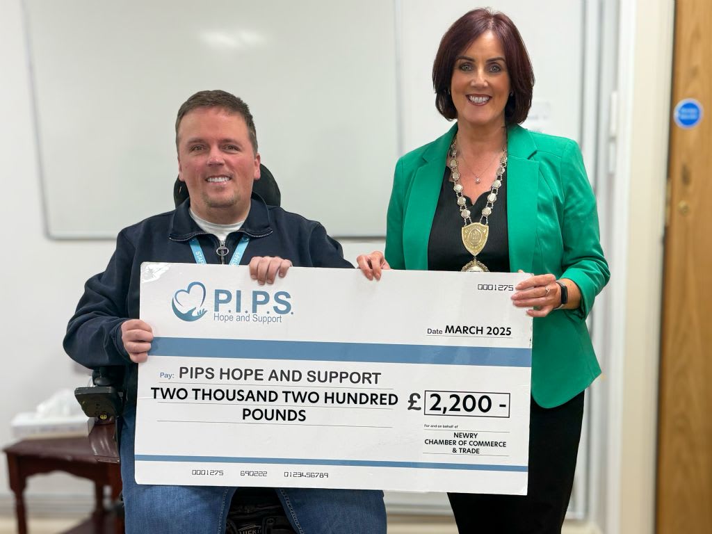 Newry Chamber Donates £2,200 to Support PIPS Hope and Support’s Vital Services