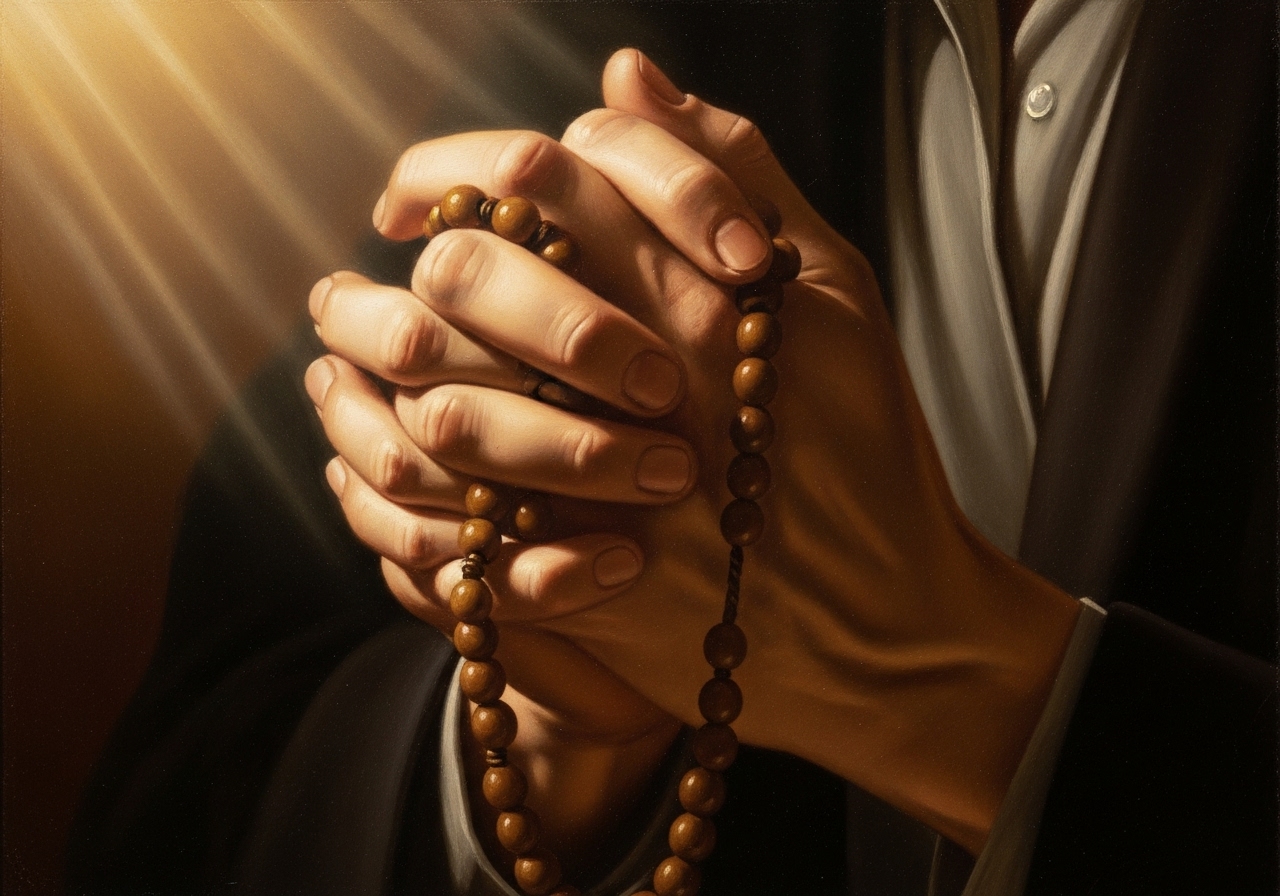 Hands praying, Catholic rosary, personal prayer, spiritual connection, devotion, rosary in hands