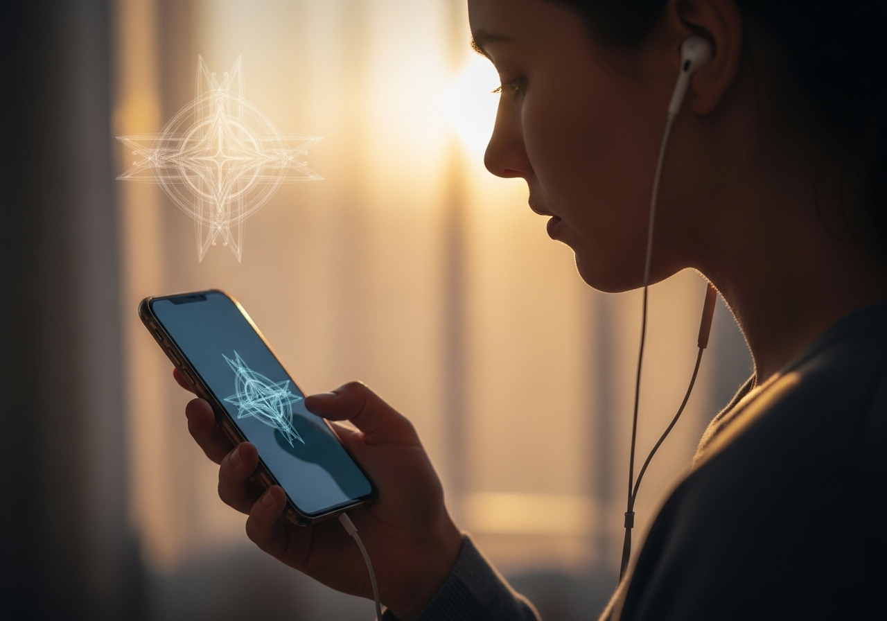 Person listening to daily Catholic readings on a smartphone, modern spiritual practice