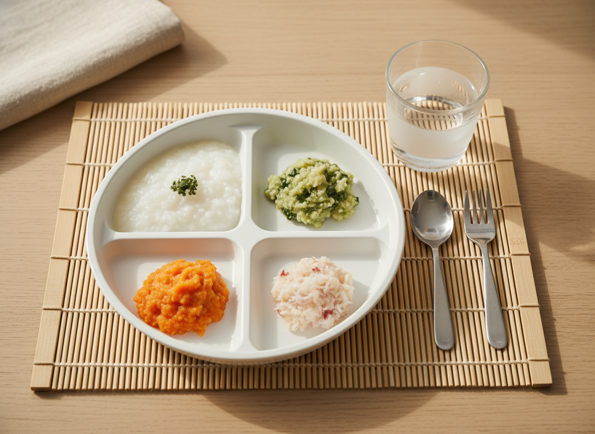 Bộ chén đĩa ăn dặm kiểu Nhật đa dạng món cho bé 6 tháng, trình bày đẹp mắt.