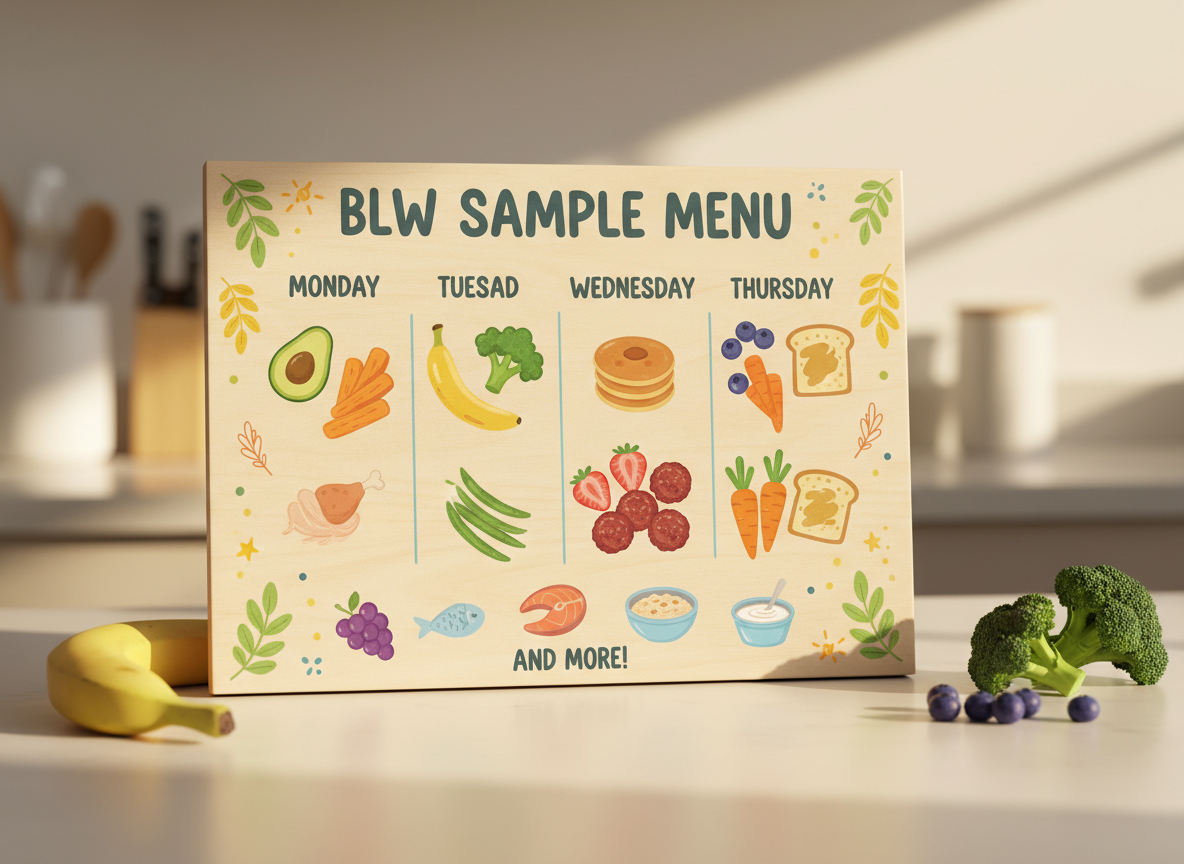 Thực đơn BLW mẫu đa dạng, cân bằng dinh dưỡng, giàu sắt cho bé.
