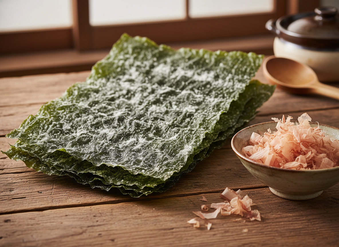 Tảo bẹ Kombu và cá bào Katsuobushi để nấu nước dashi truyền thống