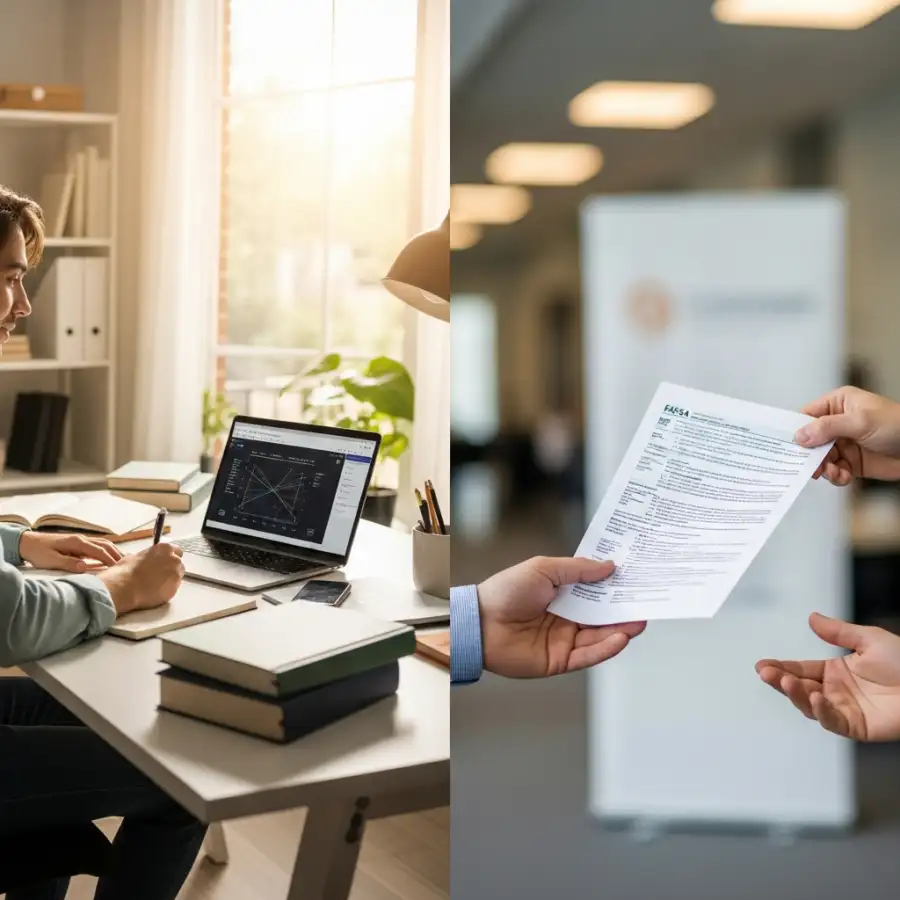 A student studying online on a laptop