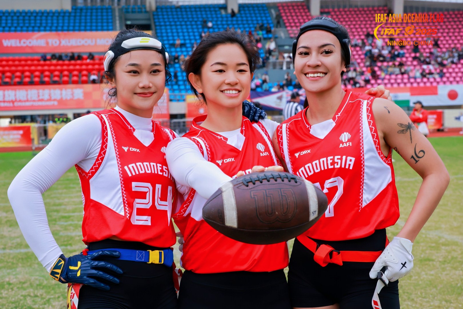 Tiga pemain putri Indonesia di IFAF 2025.