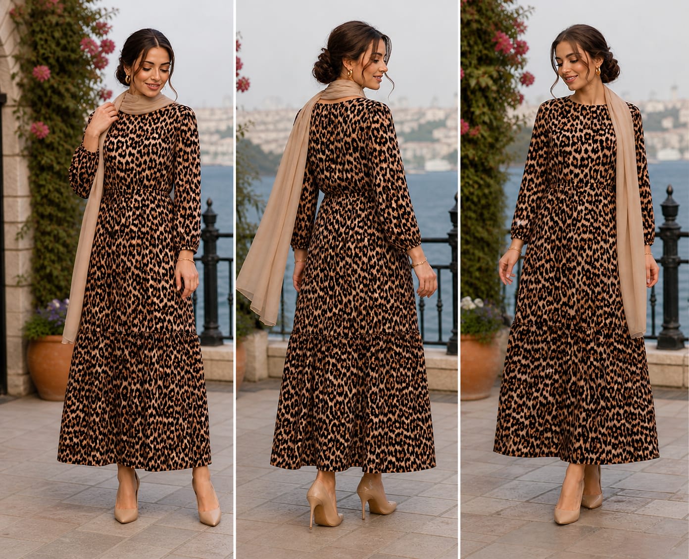 BAYAN MODELLİ TREND LEOPARLI PAMUKLU ELBİSE