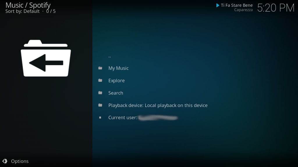 Spotify Add-on menu Kodi
