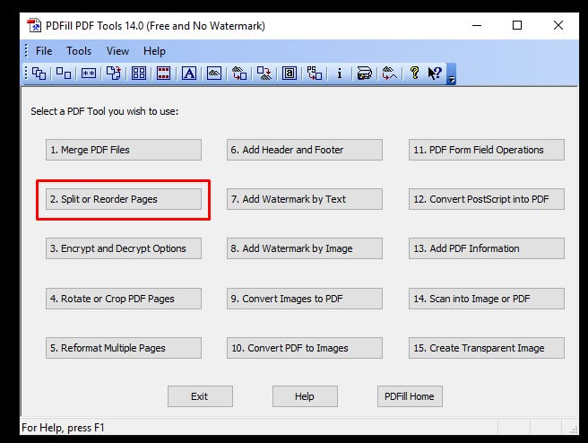 Schermata iniziale programma per dividere PDF