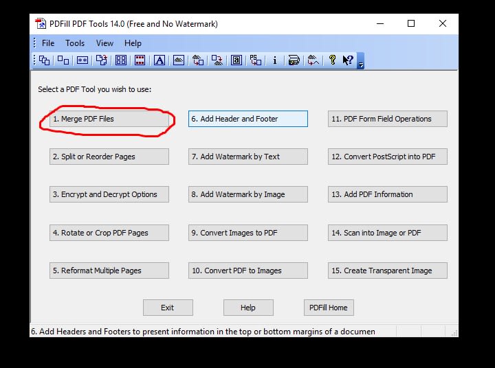 Avviare l'opzione pere unire i PDF