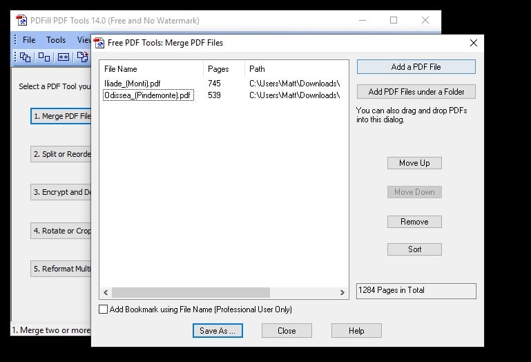 Mostrare i PDF selezionati da unire