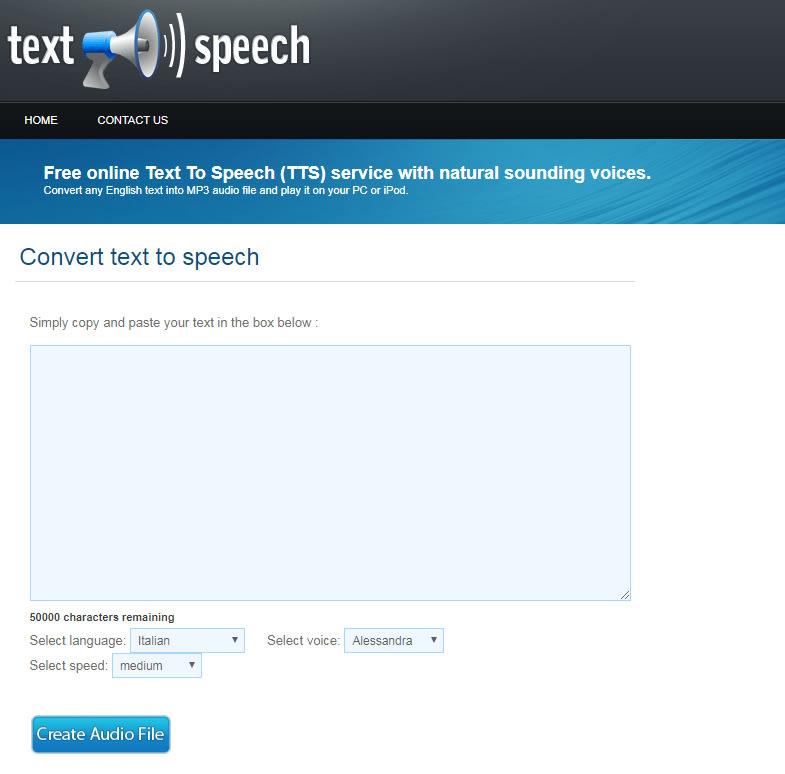convertire del testo in un file audio