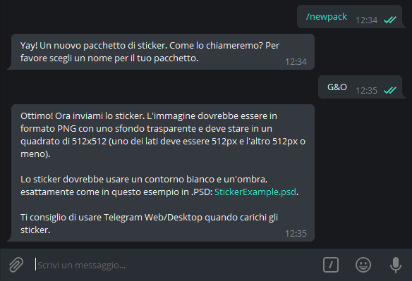 come creare stickers su Telegram