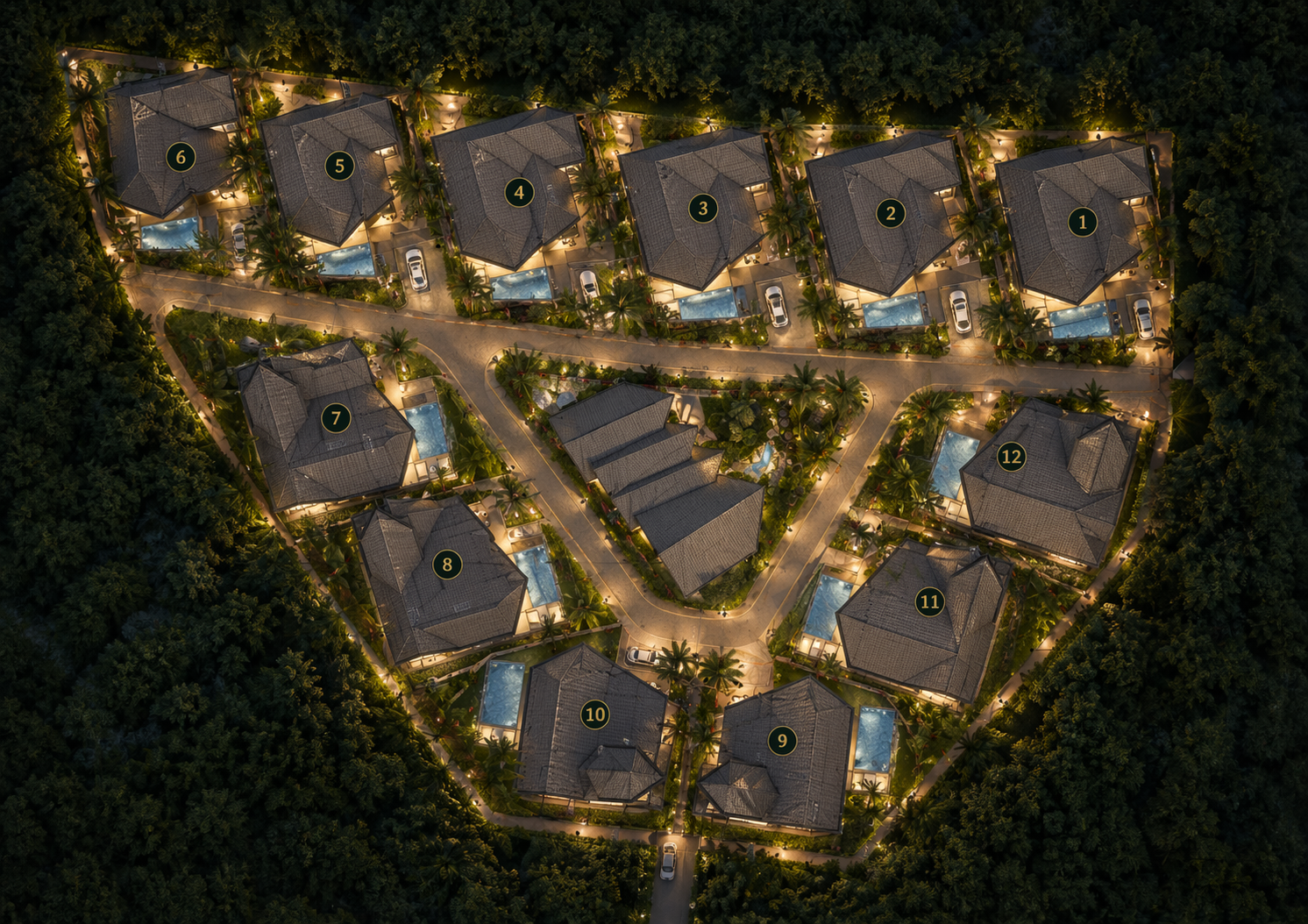 Halls of Eden site masterplan — twelve private villas