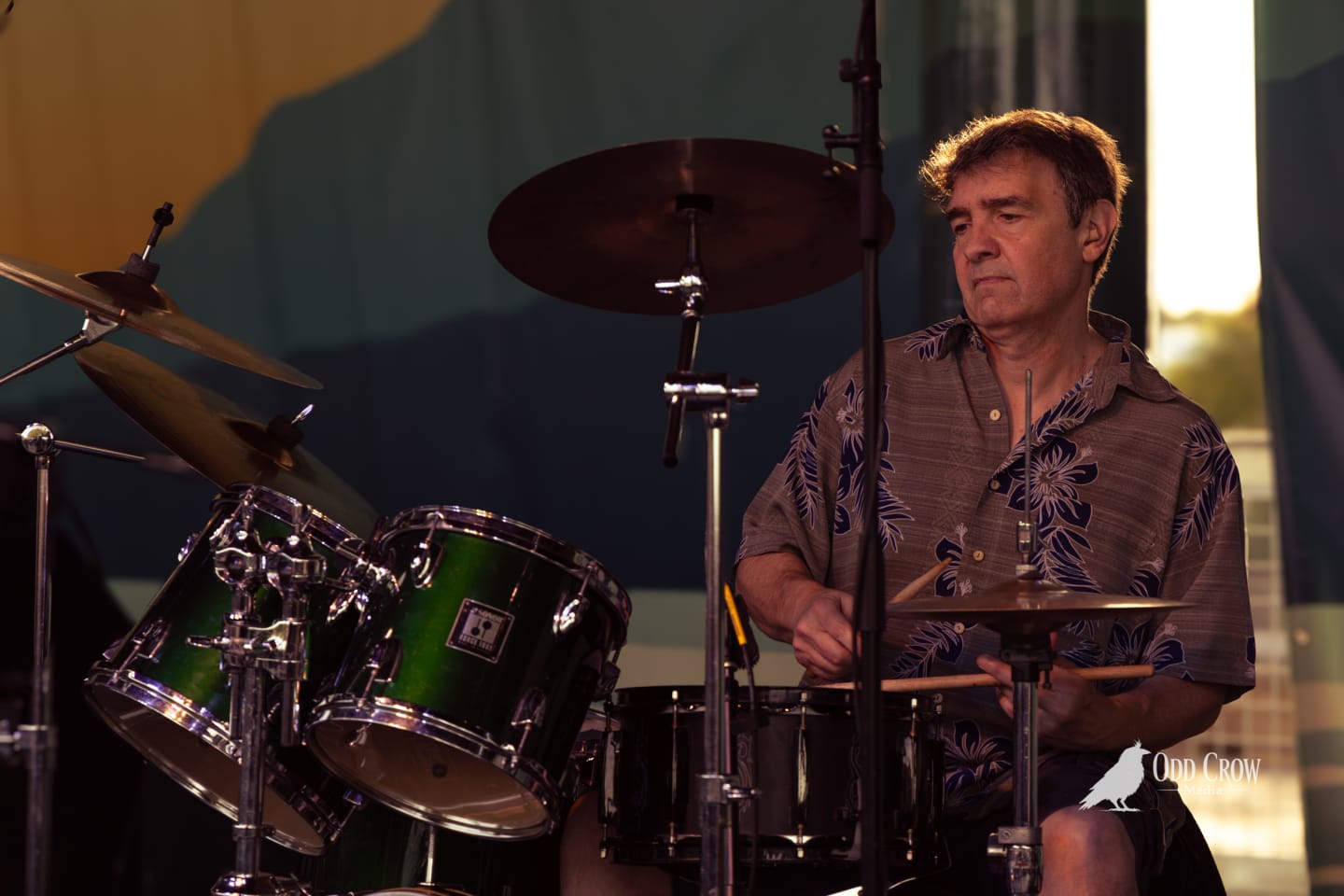 The Nasty Habits drummer behind the kit on the pier stage