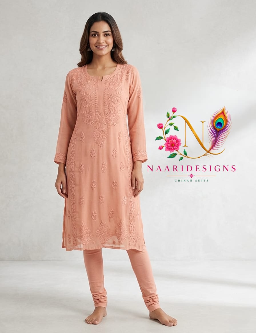 Aabroo Peach Chikankari Kurti