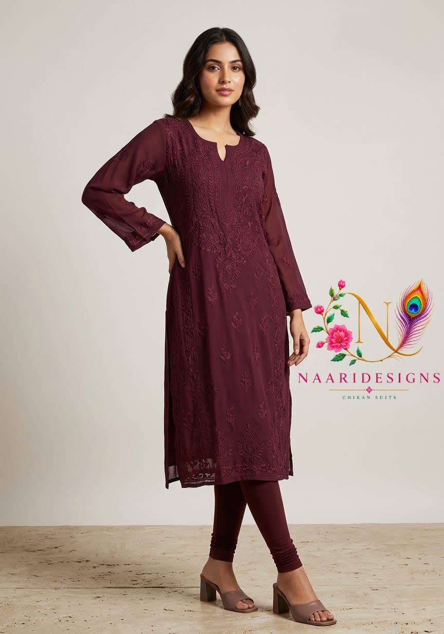 Meher Wine Chikankari Kurti