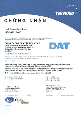 Chứng nhận Chứng nhận ISO 9001:2015 - DAT Solar