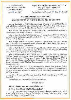 Chứng nhận Giấy phép hoạt động điện lực - DAT Solar