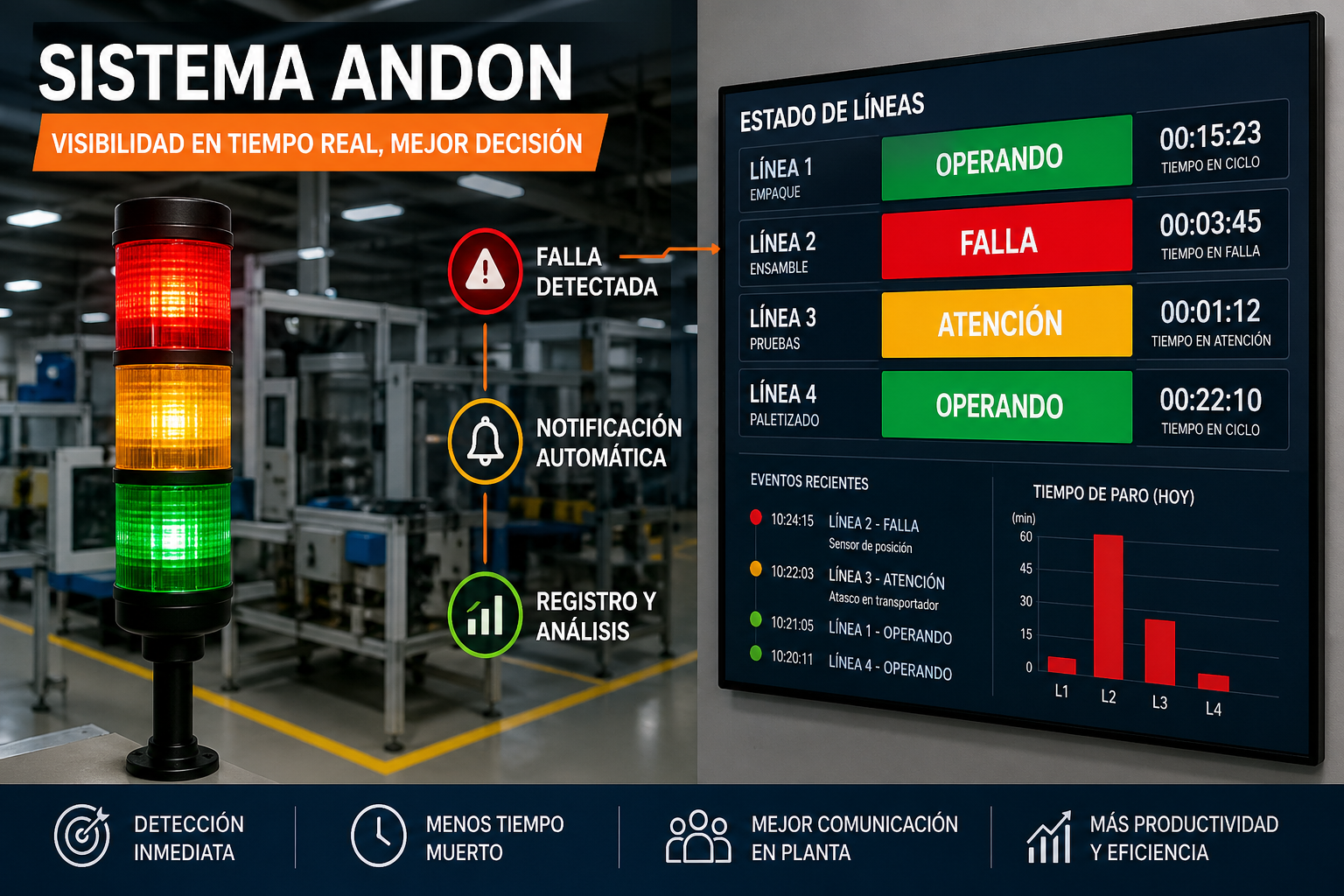 Qué es un sistema Andon y cómo implementarlo en una planta industrial