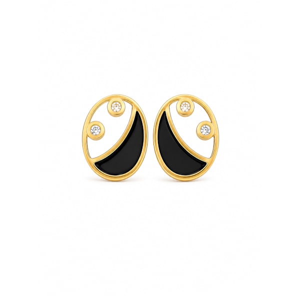 Elegant Oval Black Enamel Stud Earrings