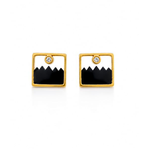 Geometric Black Square Stud Earrings
