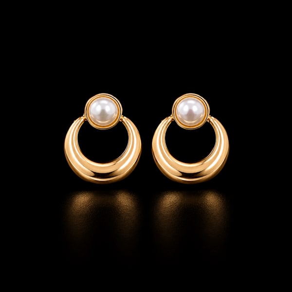 Pearl Crescent Hoop Stud Earrings