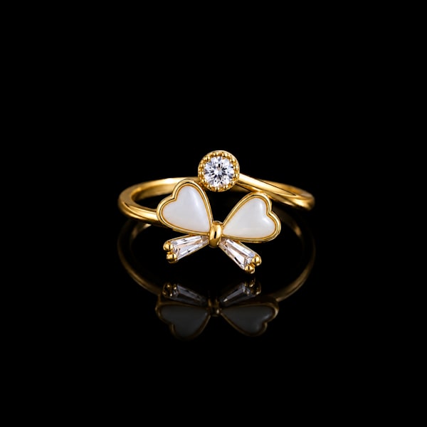 White Heart Bow Adjustable Ring